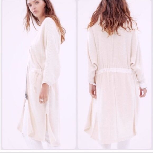 Free People Soul Sister Long Cardigan Cotton Neutral Earthy Boho Safari Beachy S - Picture 3 of 9